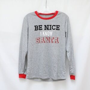 Be Nice I Know Santa Christmas print cotton women's t-shirt longsleeve grey M